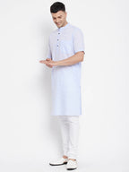 Even Apparels Blue Color Pure Cotton With Band Collar Men's H/S Kurta - Distacart