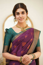 DEIANA'S Beautiful Designer Golden zari Soft Lichi Silk Saree - Purple