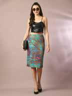 Myshka Women's Multi Printed Knee Length Party Embellished Skirts