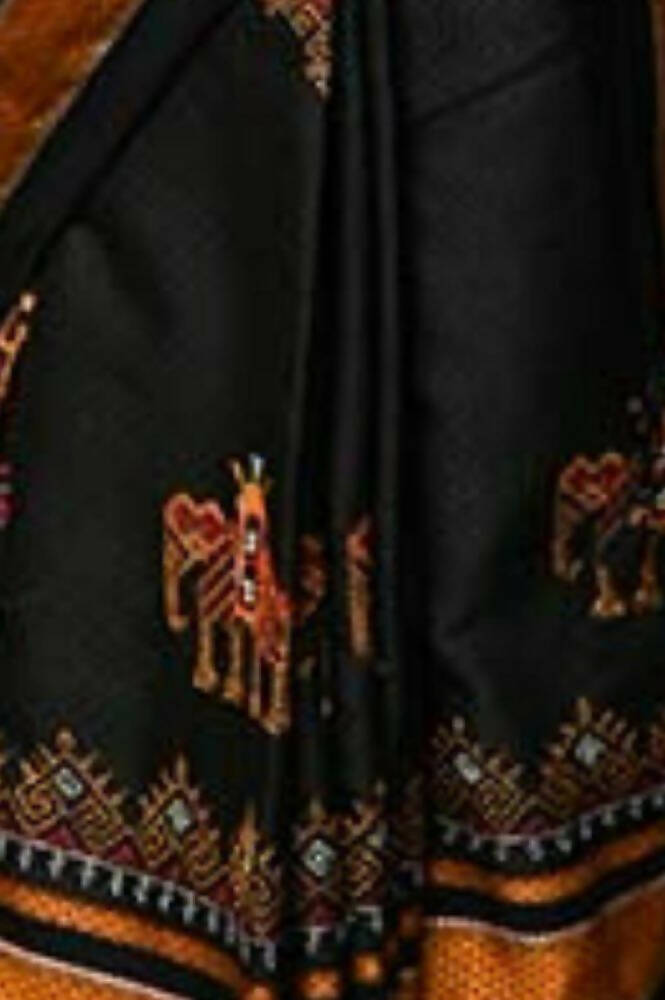 Very Much Indian Khun Saree Cotton Resham Handwoven Chrome Yellow & Black - Distacart