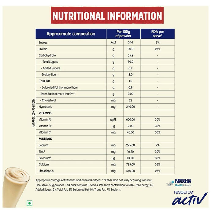 Nestle Resource Activ Powder - Vanilla Flavor - Distacart