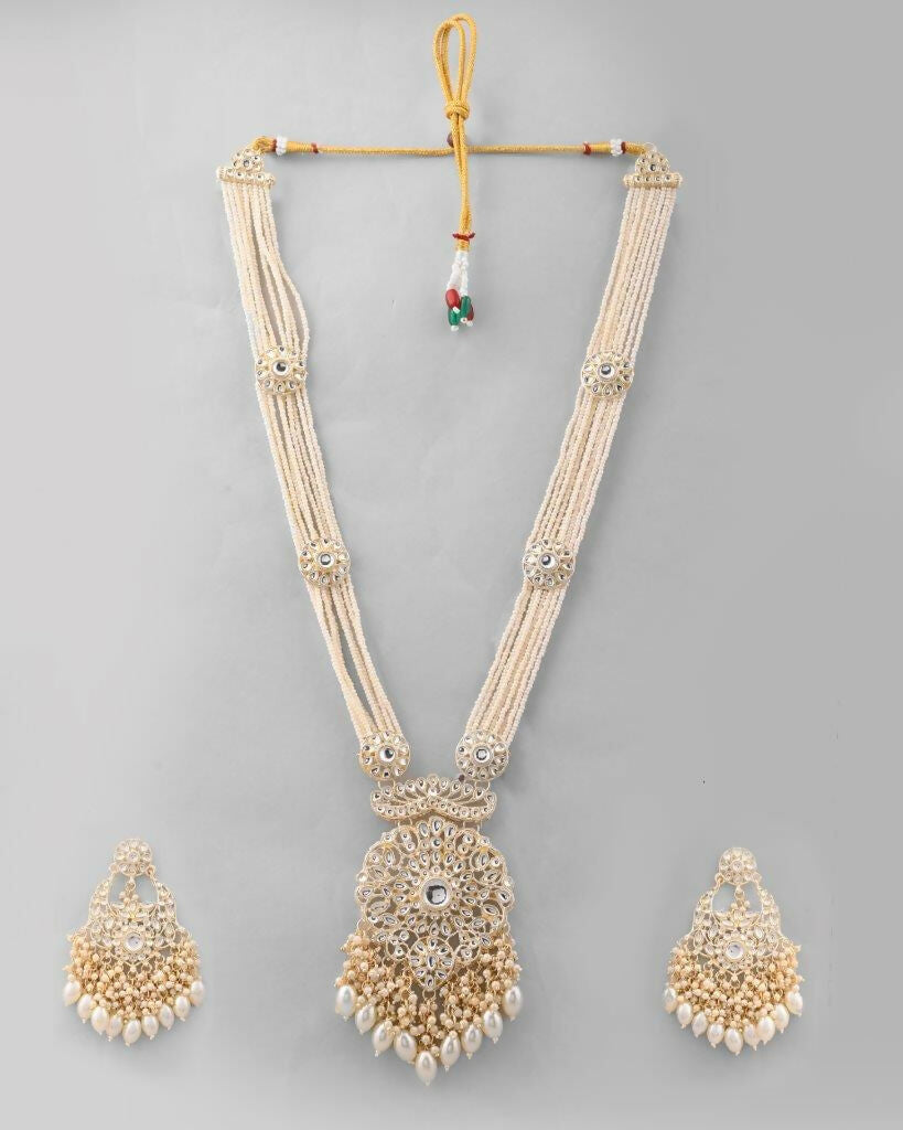VOJ Gold-Polished Wedding Pearl Jewellery Set