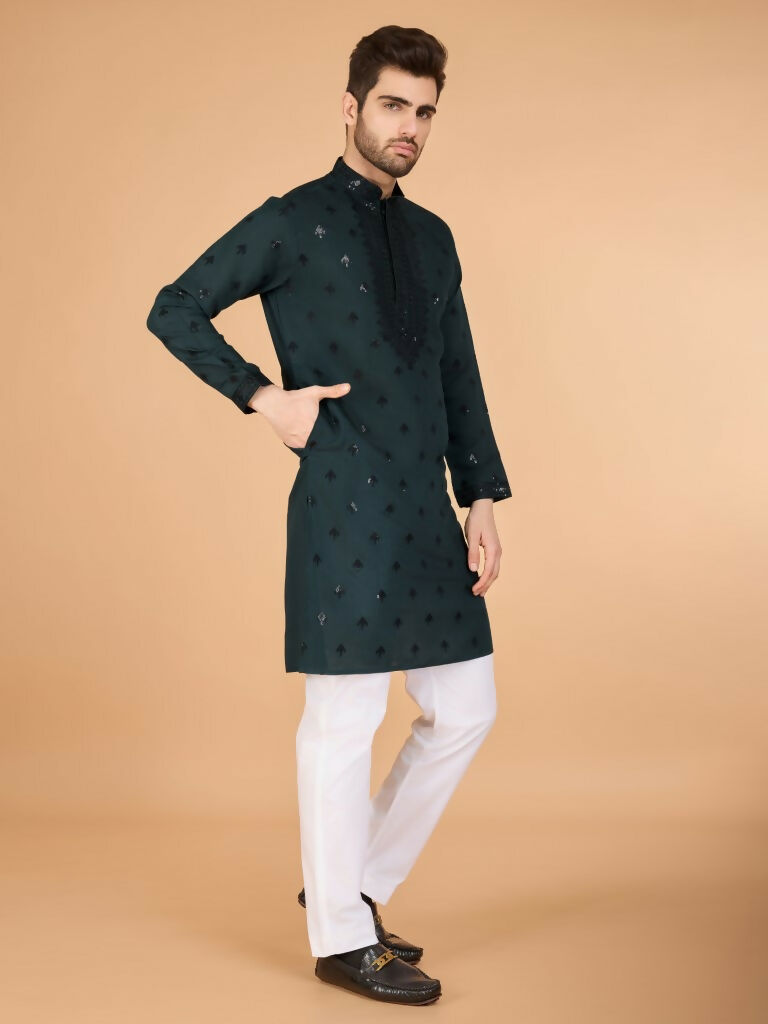 Vastranavya Green Exclusive Festival Wear Viscose Silk Thread with Sequence Embroidered Work Kurta with Dupatta