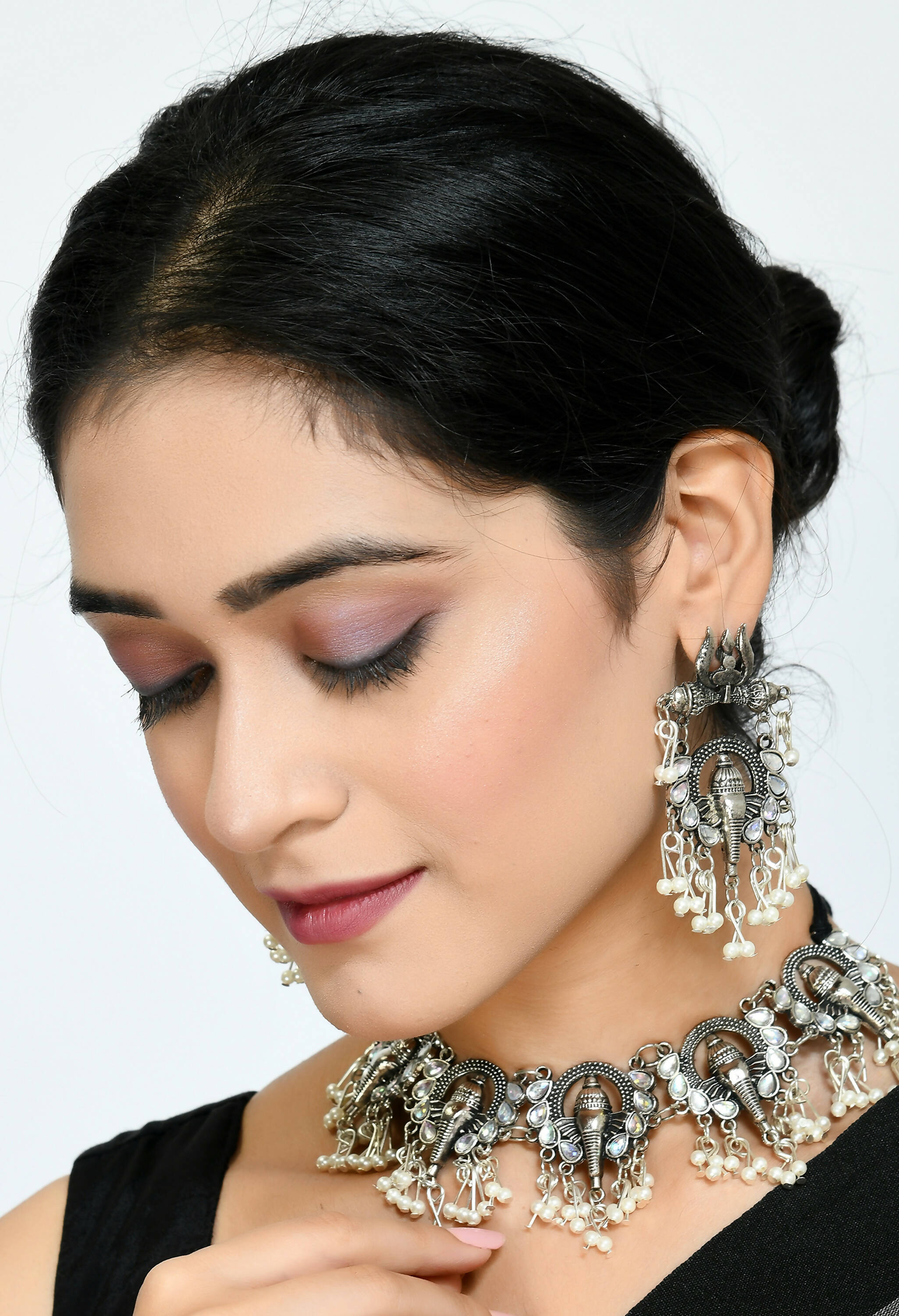 Mominos Fashion Johar Kamal Oxidised Silver-Plated Ganesha Design Necklace Choker Set for Women - Distacart