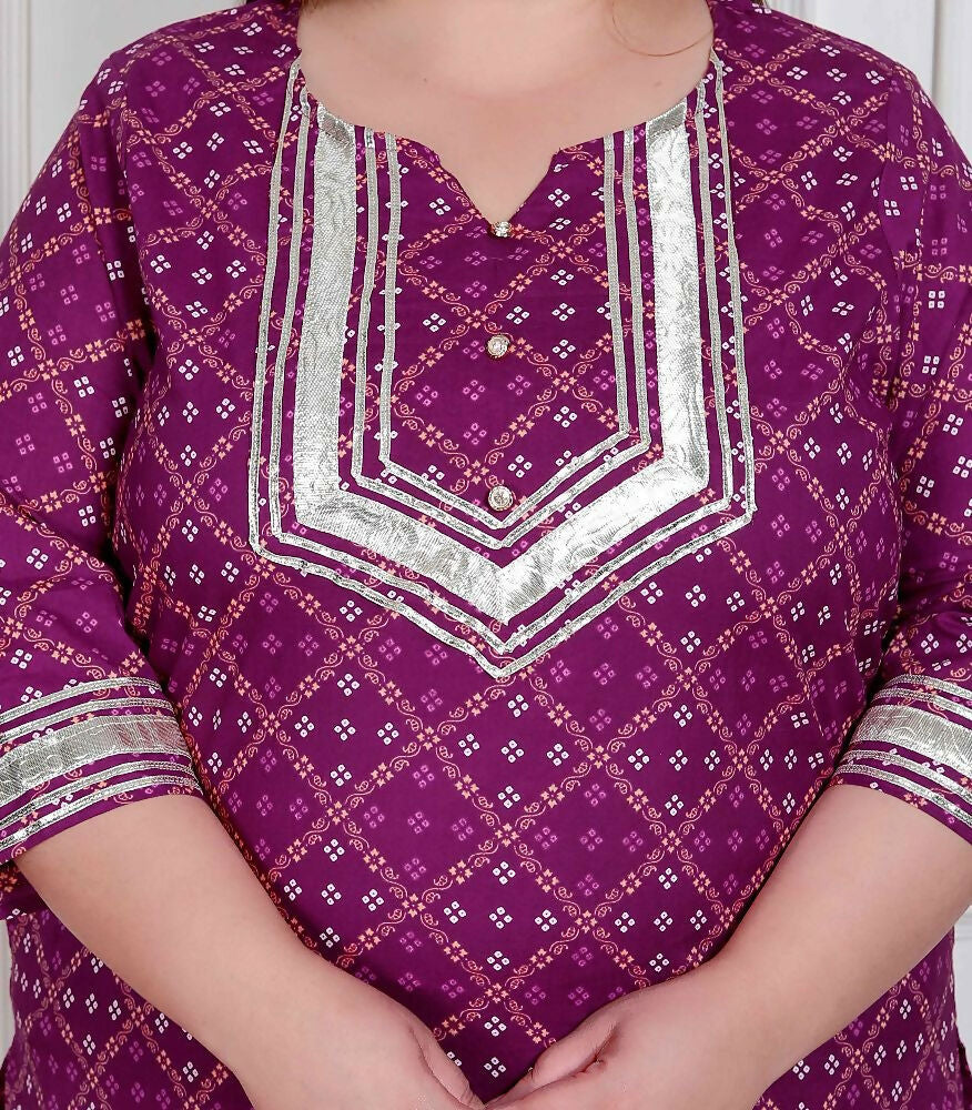 Miravan Plus Size Magenta Embroidered Cotton Kurta With Palazzo And Dupatta - Distacart