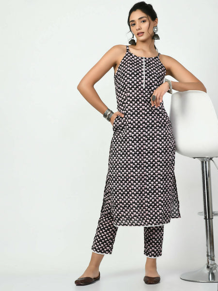 Myshka Women's Black Printed Kurta With Trouser