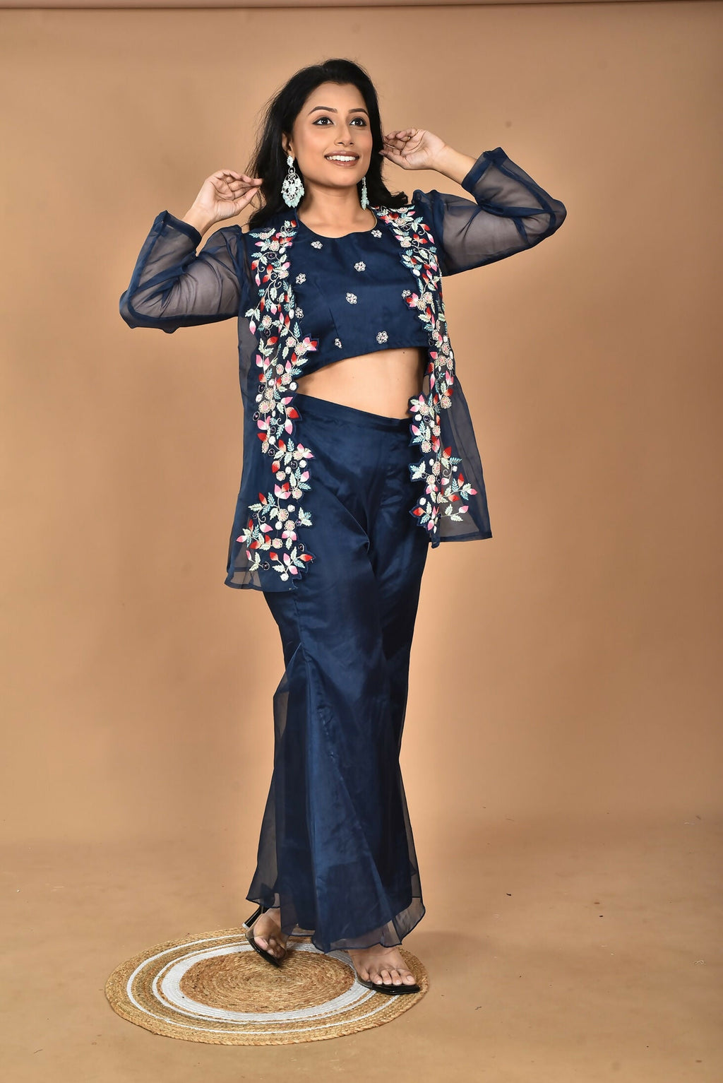 Morchari Women Hand Embroidery Crop Top-Blue
