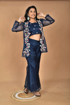 Morchari Women Hand Embroidery Crop Top-Blue
