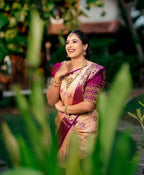 DEIANA'S Beautiful Designer Golden zari Soft Lichi Silk Saree - Cream