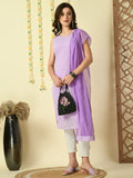 Myshka Women's Lavender Georgette Sleeveless Straight Party Kurta With Dupatta Set