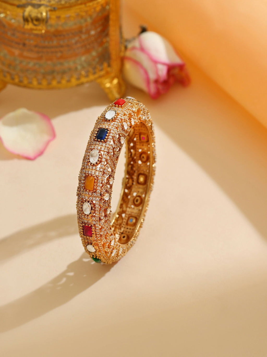 Ruby Raang 22k Gold Polished Multi Kundan Bracelet - Distacart