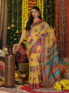Shree Shyam Fashion Linen Cotton Yellow Saree - Distacart