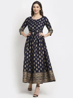 Rudra Bazaar Gold Printed A-Line Blue Kurti - Distacart