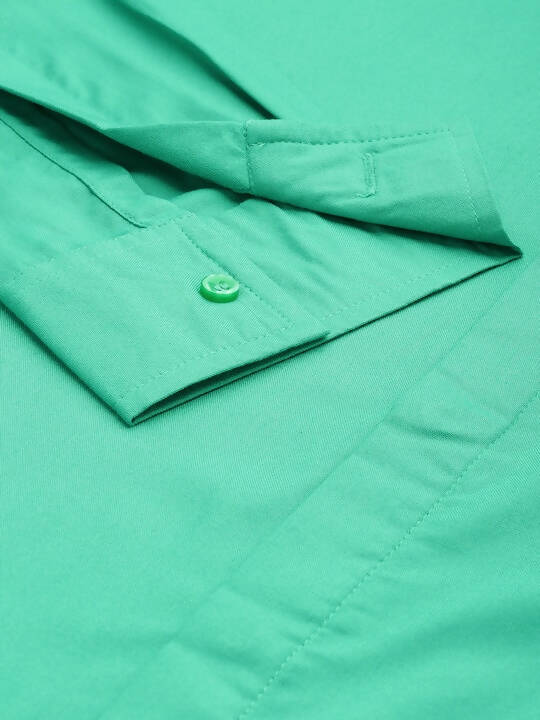 Sea Green Men Viscose rayon Solid Straight Shirt - Mahotsav