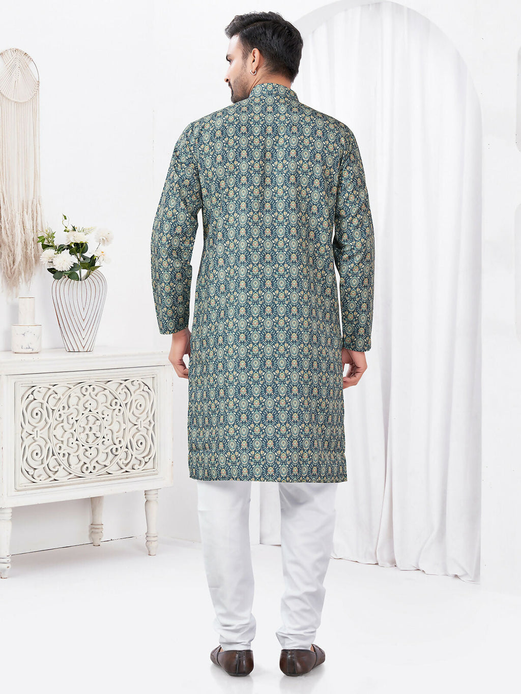 Joban Fashion Men's Rayon Cotton BLUE Printed Kurta Pyjama set