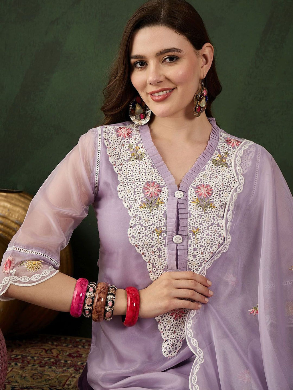 Sangria Embroidered Kurta With Trouser & Dupatta Set