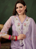 Sangria Embroidered Kurta With Trouser & Dupatta Set
