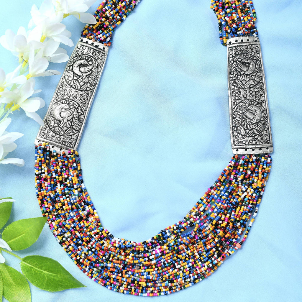 Mominos Fashion Johar Kamal Oxidised Multi Beads Long Statement Necklace For Women - Distacart