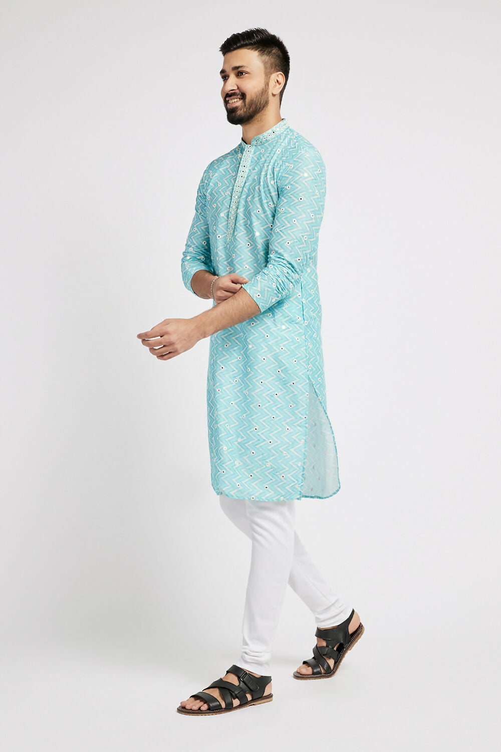 Ethnic India Blue Men's Kurta Embellished Polyester