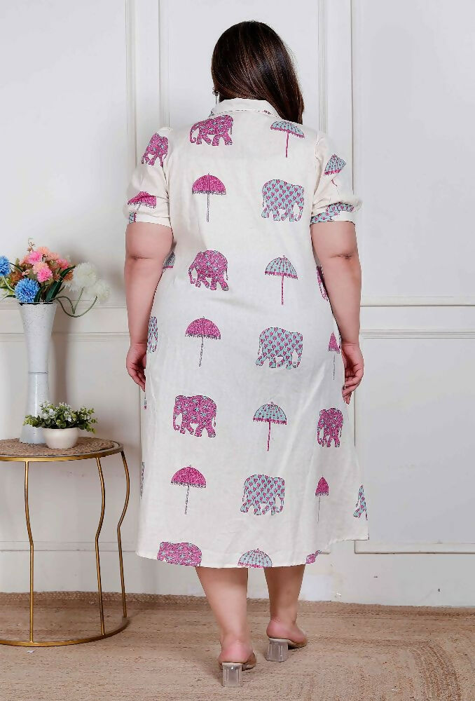 Miravan Plus Size Womens Flex Cotton Short Sleeve Off White Animal Print A-Line Maxi Dress