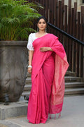 Beatitude Pink Cotton Ghicha Pallu Saree