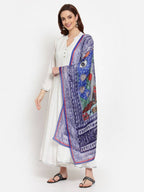 Myshka Women's White Solid Rayon Full Sleeve V Neck Casual Kurta Dupatta Set