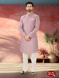 Joban Fashion Men's Pink Straight Silk Thread And Sequence Embroidary All Over Indo-Western Kurta Set