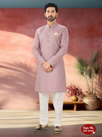 Joban Fashion Men's Pink Straight Silk Thread And Sequence Embroidary All Over Indo-Western Kurta Set