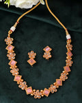 VOJ Gold Tone Kundan And Pink Stone Studded Jewellery Set