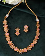 VOJ Gold Tone Kundan And Pink Stone Studded Jewellery Set