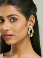 Nuyug 22K Gold-Plated Floral Motif Zircon Stone Studded Teardrop Shaped Elegant Drop Dangler Earrings - Distacart