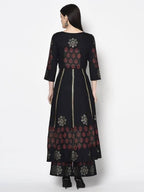 Aniyah Rayon Black Color Block Print Anarkali Palazzo Set (AN-186K)