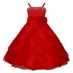 Asmaani Baby Girl's Red Colour Satin A-Line Maxi Full Length Dress (AS-DRESS-22085)