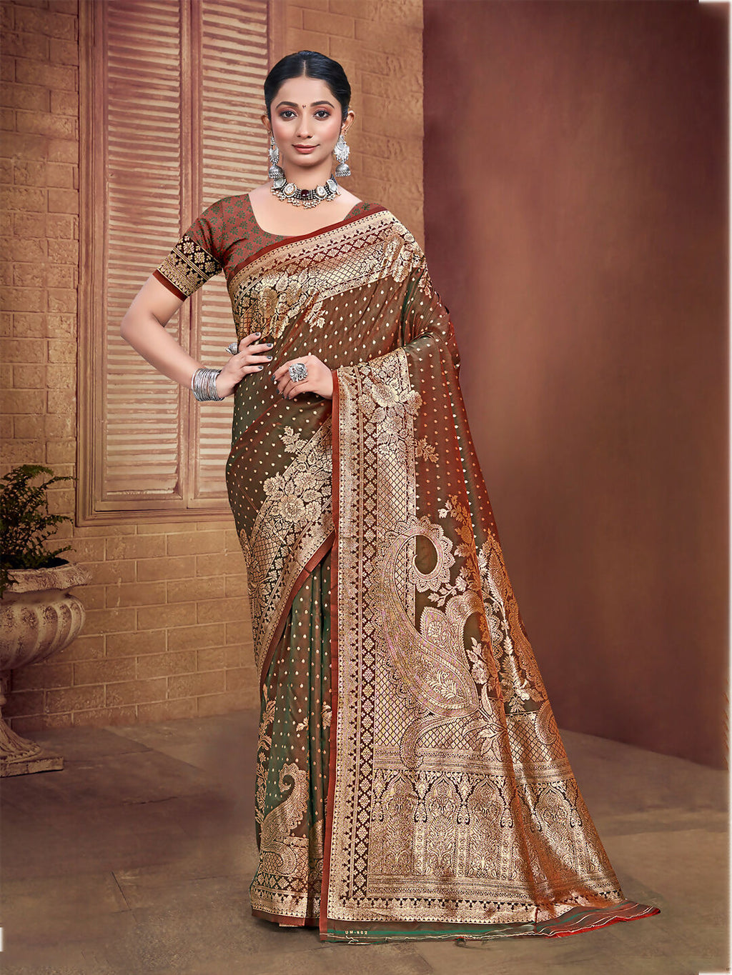 Sangam Prints Dark Brown Silk Woven Work Traditional Saree
