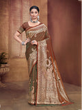 Sangam Prints Dark Brown Silk Woven Work Traditional Saree