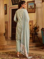 Juniper Women's Seagreen Cambric Floral Printed Kurta Palazzo Set - Distacart