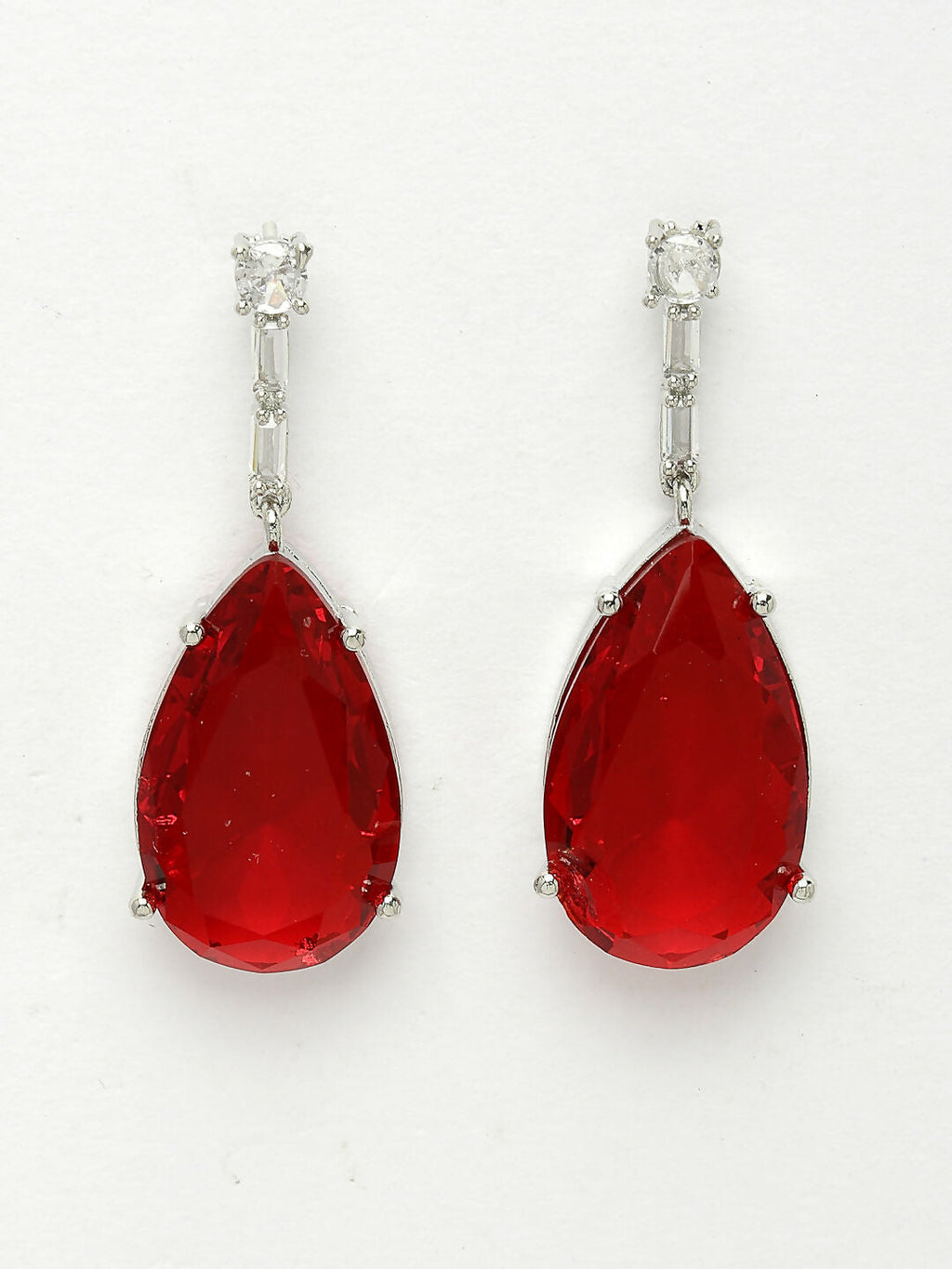 NVR Women's Silver-Plated Red Artificial Stones Studded Handcrafted Jewellery Set