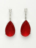 NVR Women's Silver-Plated Red Artificial Stones Studded Handcrafted Jewellery Set