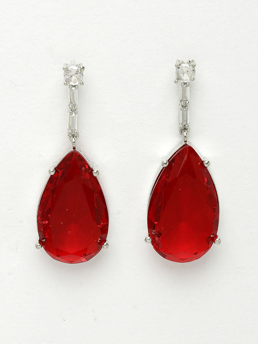 NVR Women's Silver-Plated Red Artificial Stones Studded Handcrafted Jewellery Set