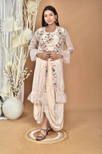 Morchari Women Hand Embroidery Crop Top-Light Peach
