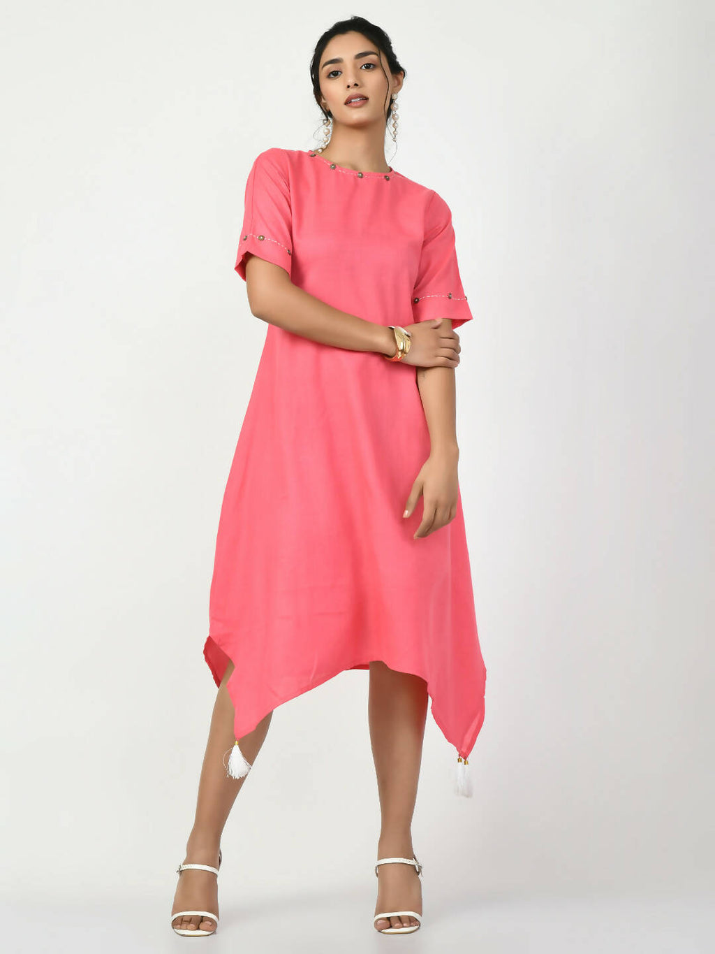 Myshka Women's Pink A-Line Solid Kurta