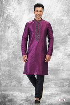 Raivat Ethnic Jacquard Silk Brocade Thread Work Kurta Pajama In Purple Colour