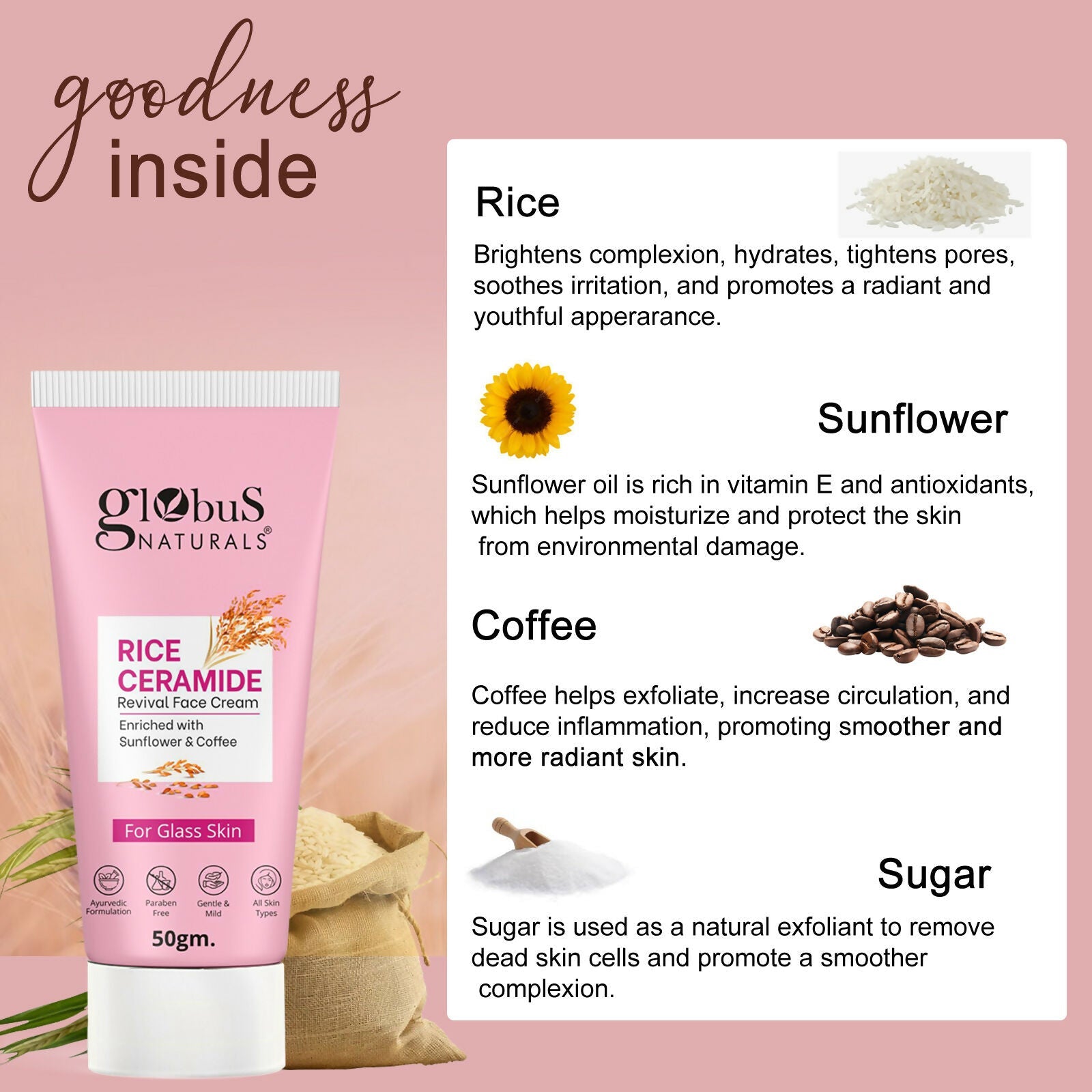 Globus Naturals Rice Ceramide Revival Face Cream - Distacart