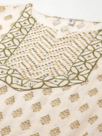 Yufta Women Beige & Green Ethnic Motifs Printed Cotton Kurta with Trouser With Dupatta
