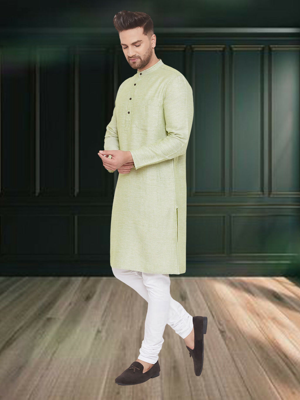 Even Apparels Men's Pure Cotton Green Kurta