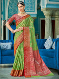 Shree Shyam Fashion Linen Cotton Light Green Saree - Distacart