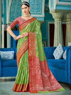 Shree Shyam Fashion Linen Cotton Light Green Saree - Distacart