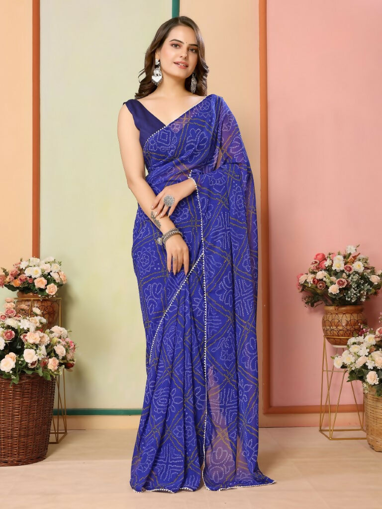 Blue Georgette Designer Printed Ready To Wear Saree - Elite