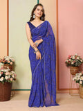 Blue Georgette Designer Printed Ready To Wear Saree - Elite