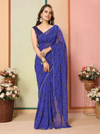 Blue Georgette Designer Printed Ready To Wear Saree - Elite